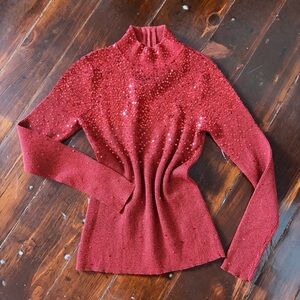 Vintage 1990’s Once Again red sequin ribbed turtleneck sweater